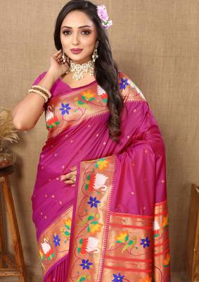 Soft Paithani Silk Blend Saree With Zari Weaving Pallu  & Border With Silk Weaving Blouse |Brand| 2