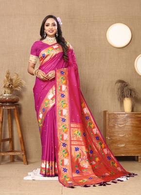 Soft Paithani Silk Blend Saree With Zari Weaving Pallu  & Border With Silk Weaving Blouse |Brand| 3
