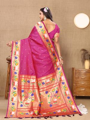 Soft Paithani Silk Blend Saree With Zari Weaving Pallu  & Border With Silk Weaving Blouse |Brand| 4