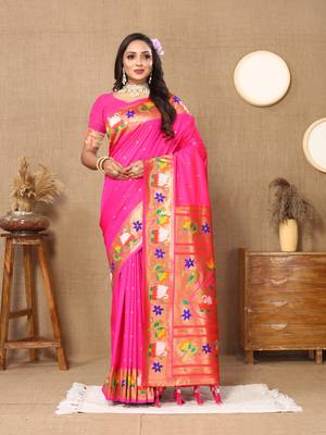 Soft Paithani Silk Blend Saree With Zari Weaving Pallu  & Border With Silk Weaving Blouse |Brand| 1
