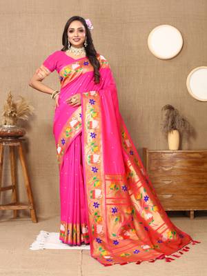 Soft Paithani Silk Blend Saree With Zari Weaving Pallu  & Border With Silk Weaving Blouse |Brand| 3