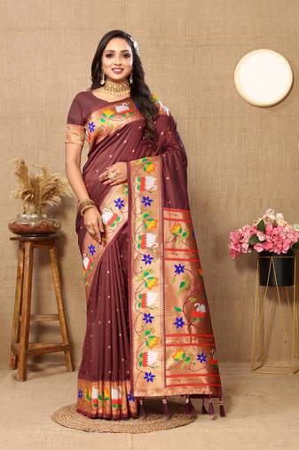 Soft Paithani Silk Blend Saree With Zari Weaving Pallu  & Border With Silk Weaving Blouse |Brand|