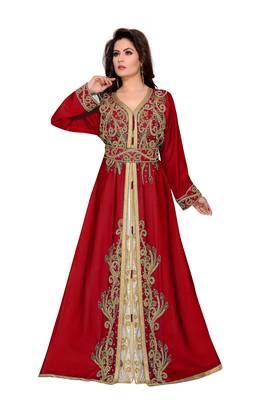 Maroon & White color Full Sleeves Handmade Moroccan Kaftan  1