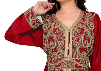 Maroon & White color Full Sleeves Handmade Moroccan Kaftan  2