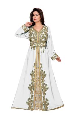 Off-White & White color Full Sleeves Handmade Moroccan Kaftan  1