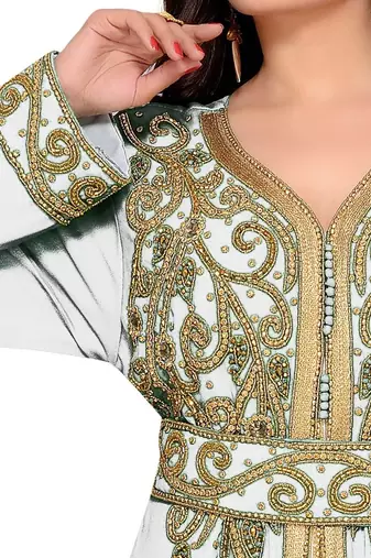 Off-White & White color Full Sleeves Handmade Moroccan Kaftan 