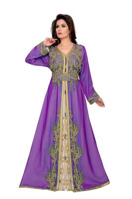Purple & White color Full Sleeves Handmade Moroccan Kaftan  1
