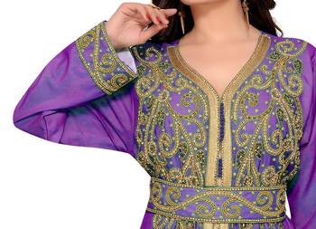 Purple & White color Full Sleeves Handmade Moroccan Kaftan  2