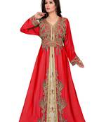 Red & White color luxurious Full Sleeves Handmade Moroccan Kaftan .