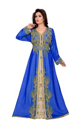 Royal-Blue & White color Full Sleeves Handmade Moroccan Kaftan  1