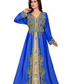 Royal-Blue & White color luxurious Full Sleeves Handmade Moroccan Kaftan .