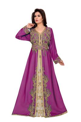 Wine & White color Full Sleeves Handmade Moroccan Kaftan  1