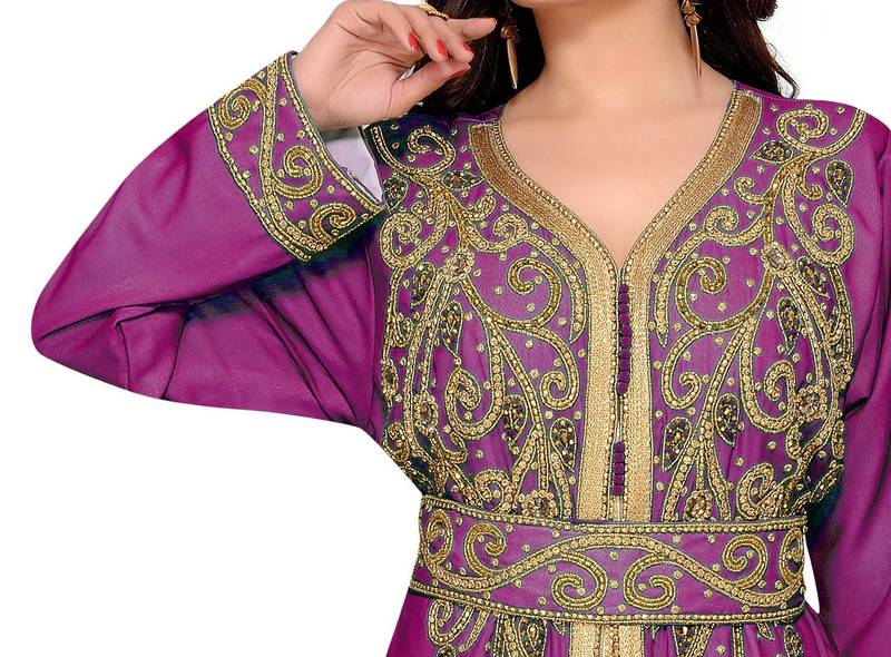 Wine & White color luxurious Full Sleeves Handmade Moroccan Kaftan .