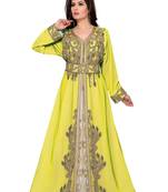 Yellow & White color luxurious Full Sleeves Handmade Moroccan Kaftan .