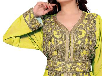 Yellow & White color Full Sleeves Handmade Moroccan Kaftan  2