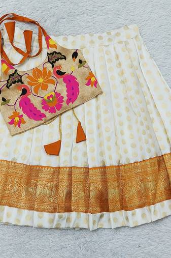 Baby Girl's Orange Readymade Lehenga Choli For Kids