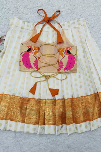 Baby Girl's Orange Readymade Lehenga Choli For Kids