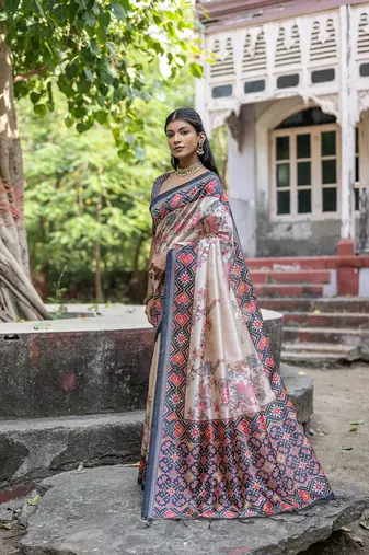 Black Soft Tussar silk blend Blend Saree Festive Wear