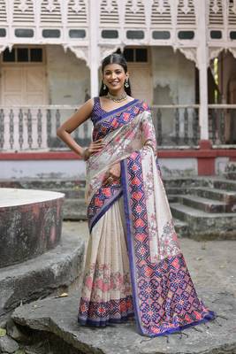 Blue Soft Tussar silk blend Blend Saree Festive Wear 1