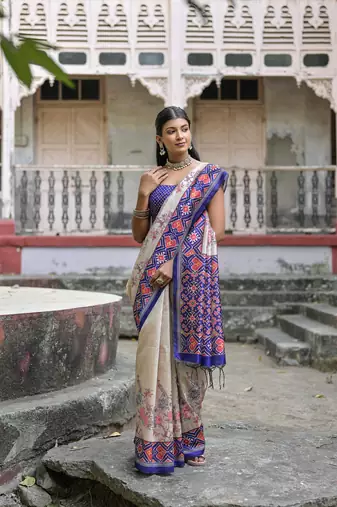 Blue Soft Tussar silk blend Blend Saree Festive Wear