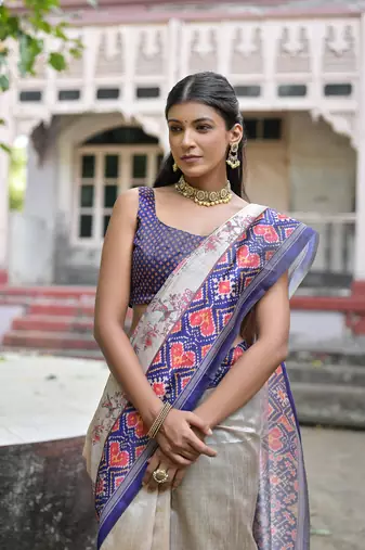 Blue Soft Tussar silk blend Blend Saree Festive Wear