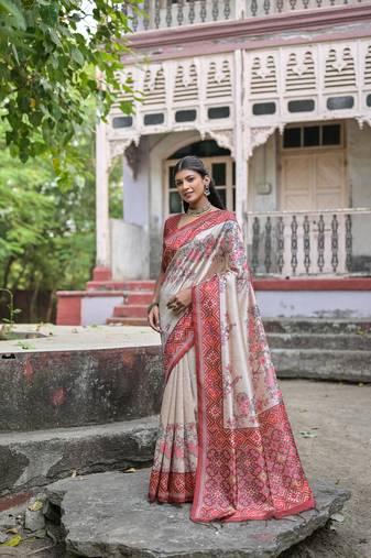 Coffee Soft Tussar Silk Blend Saree Festive Wear