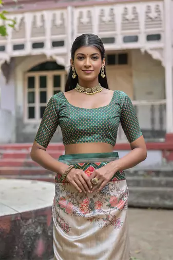 Green Soft Tussar silk blend Blend Saree Festive Wear