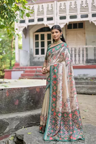 Green Soft Tussar silk blend Blend Saree Festive Wear
