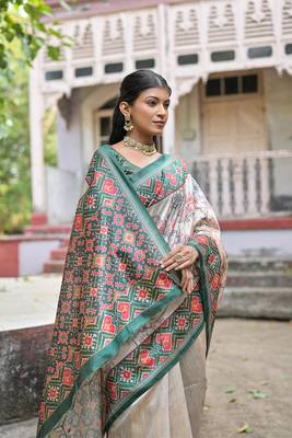 Green Soft Tussar silk blend Blend Saree Festive Wear 4