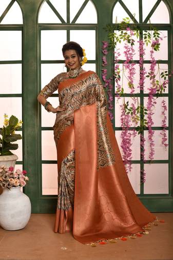 Orange Soft Silk Zari Weaving Saree Festive Wear