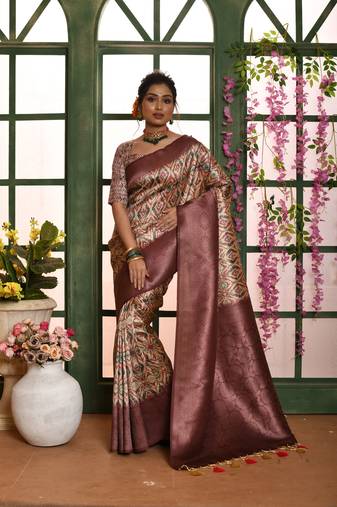 Purple Soft Silk Zari Weaving Saree Festive Wear