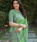 Koram Green  Pashmina Weaving Soft Cotton Weaving Borders Havy Design Saree With Blouse For Women