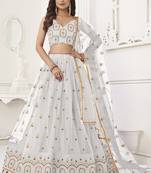 White Butterfly Net Embroidery Thread Designer Lehenga
