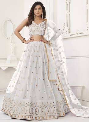 White Butterfly Net Embroidery Thread Designer Lehenga 2