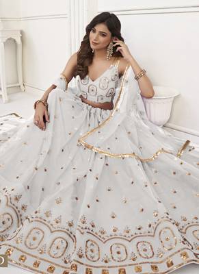 White Butterfly Net Embroidery Thread Designer Lehenga 3