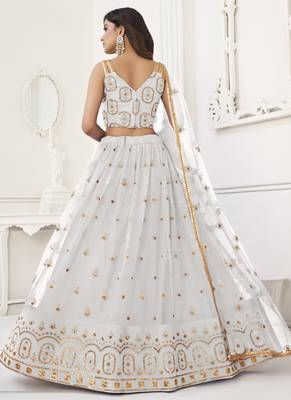White Butterfly Net Embroidery Thread Designer Lehenga 4