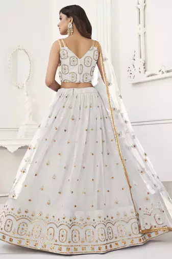 White Butterfly Net Embroidery Thread Designer Lehenga