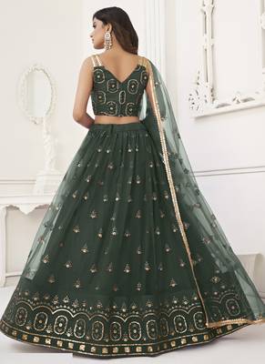Green Butterfly Net Embroidery Thread Designer Lehenga 4