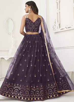 Wine Butterfly Net Embroidery Thread Designer Lehenga 4