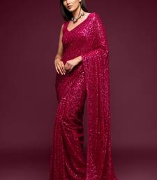 Provocative Hot Pink Thread And Multiple Sequins Embroidered Georgette Party Wear Saree