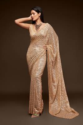 Meghalya Ivory Georgette Thread & Multiple Sequin Embroidered Saree 1
