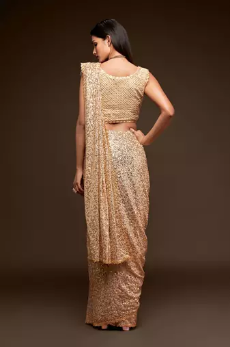 Meghalya Ivory Georgette Thread & Multiple Sequin Embroidered Saree