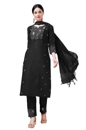 Black Cotton Blend Kurta Set