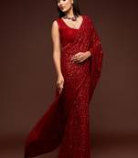 Ruby Red Sequins Embroidered Georgette Latest Designers Party Saree