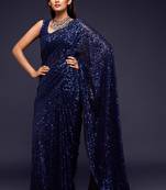 Blush Blue Thread And Multiple Sequins Embroidered Georgette Saree Best Collection Saree For Wedding
