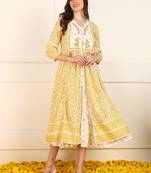 women off white cotton ethnic motifs printed fit and flare dress with shrug