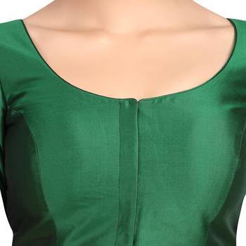 Plain Green Silk Round Neck Sleeveless Readymade Blouse 5
