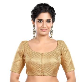 Golden Rhombus Woven Round Neck Half Sleeves Readymade Blouse 1
