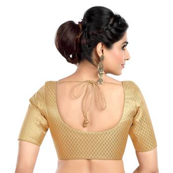 Golden Rhombus Woven Round Neck Half Sleeves Readymade Blouse 3