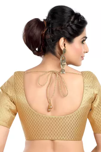Golden Rhombus Woven Round Neck Half Sleeves Readymade Blouse